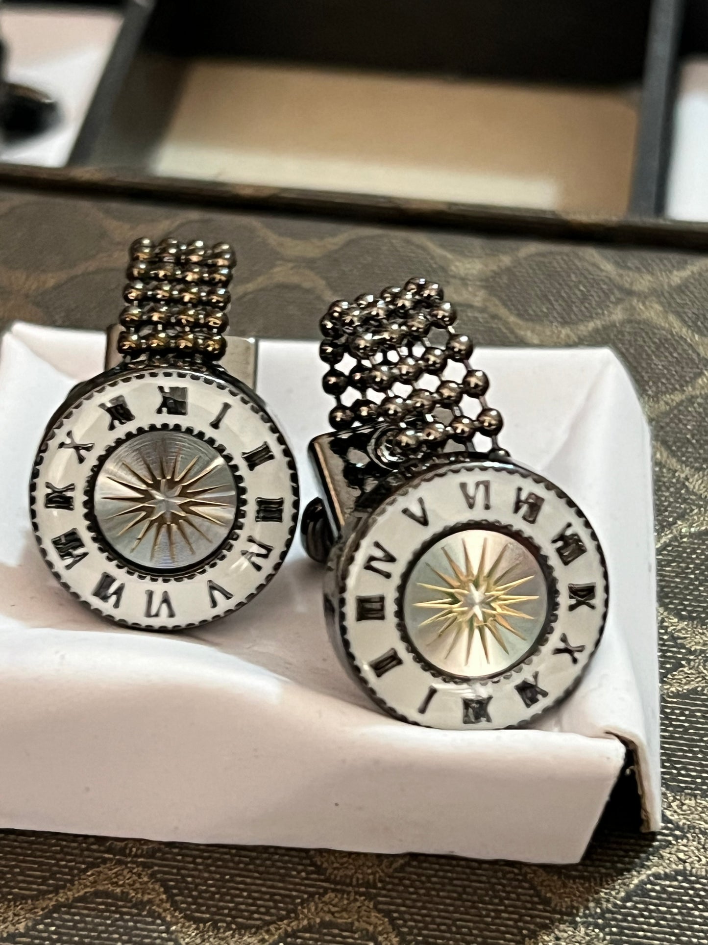 Bouton Manchette Beige-Metal