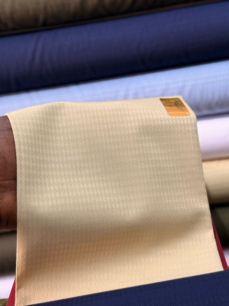 Tissu Homme Beige Micro-Motif -Texturé Régulier