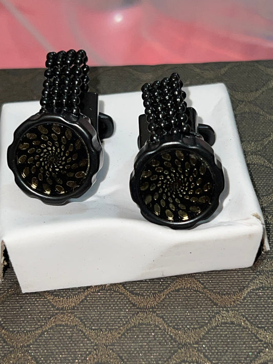 Bouton Manchette Fond Noir-Doré