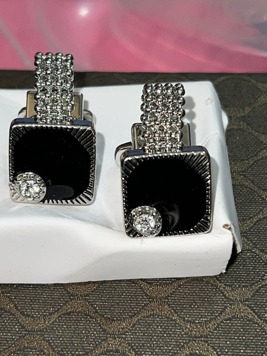 Bouton Manchette Fond Noir-Argenté