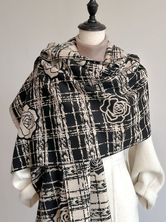 Écharpe Noir & Blanc Fleuri
